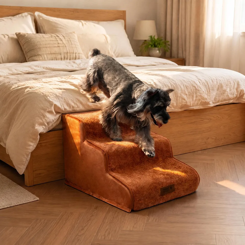 Plush Velvet 2-in-1 Foam Dog Stairs for Beds & Couches