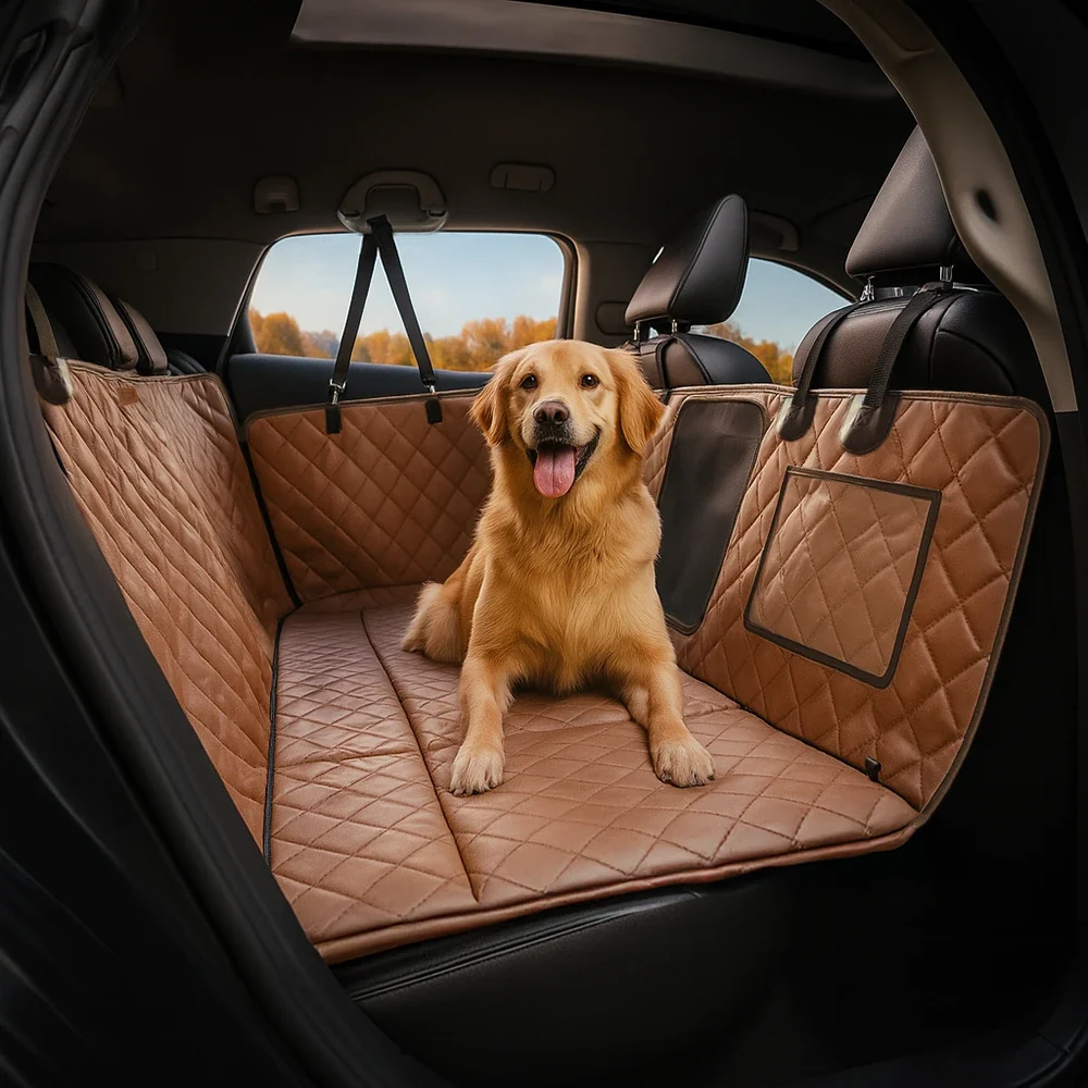 Premium Faux Leather Dog Car Seat Cover Waterproof Dog Hammock for Car - RideProtector